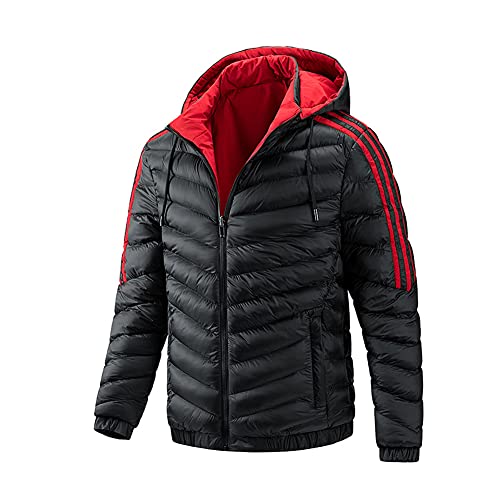 YAOTT Herren Stepp-Daunenjacke Front und doppelseitig tragbare Jacken Herbst Winterwanderjacken wind- und wasserdichte Outdoor-Daunenjacken flauschige Kapuzentops Überjacken Schwarz XXL von YAOTT