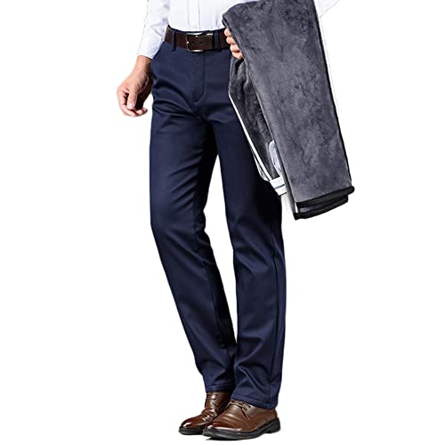 YAOTT Herren Thermohose Elegant Business Stoffhose Anzughose Thermo Chinohose Stoffhose mit Weichem Fleece Gefüttert Hose Warm Winterhose Ohne Gürtel,Blau,38W von YAOTT