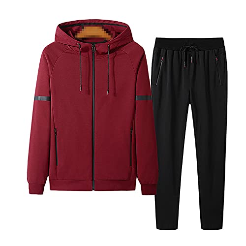 YAOTT Herren Trainingsanzug Sweatjacke und Trainingshose Fitness Jogginganzug mit Reißverschluss Männer Sportanzug Übergröße Freizeitanzug Zweiteilige Kapuzenpullover+Sporthose Sportbekleidung von YAOTT