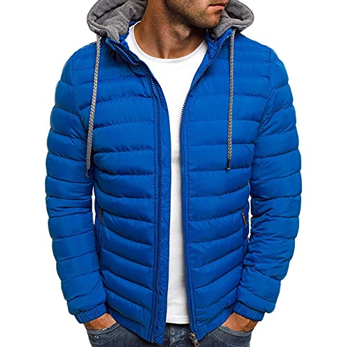 YAOTT Herren Übergangsjacke Daunenjacke Mit Kapuze Winter Leichte Steppjacke Windabweisende Outdoor Thermojacke Dick Und Bequem Wattierte Jacke Mit Kapuze,Blau,L von YAOTT