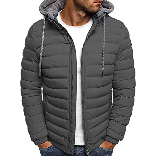 YAOTT Herren Übergangsjacke Daunenjacke Mit Kapuze Winter Leichte Steppjacke Windabweisende Outdoor Thermojacke Dick Und Bequem Wattierte Jacke Mit Kapuze,Grau,3XL von YAOTT