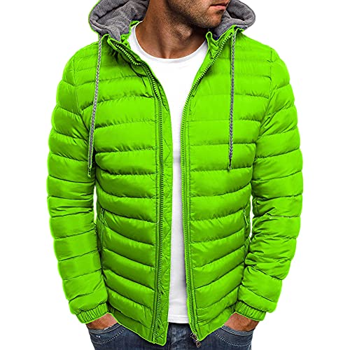 YAOTT Herren Übergangsjacke Daunenjacke Mit Kapuze Winter Leichte Steppjacke Windabweisende Outdoor Thermojacke Dick Und Bequem Wattierte Jacke Mit Kapuze,Grün,XL von YAOTT