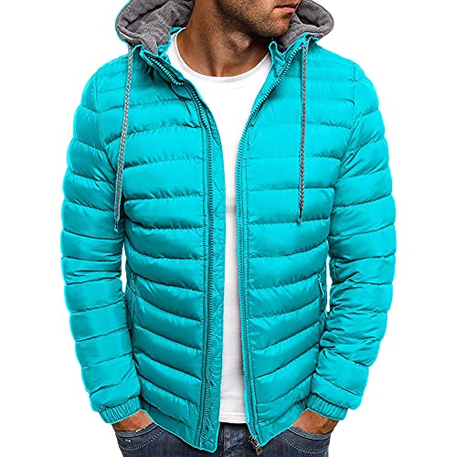 YAOTT Herren Übergangsjacke Daunenjacke Mit Kapuze Winter Leichte Steppjacke Windabweisende Outdoor Thermojacke Dick Und Bequem Wattierte Jacke Mit Kapuze,HellBlau,XXL von YAOTT