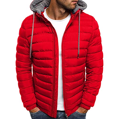 YAOTT Herren Übergangsjacke Daunenjacke Mit Kapuze Winter Leichte Steppjacke Windabweisende Outdoor Thermojacke Dick Und Bequem Wattierte Jacke Mit Kapuze,Rot,L von YAOTT