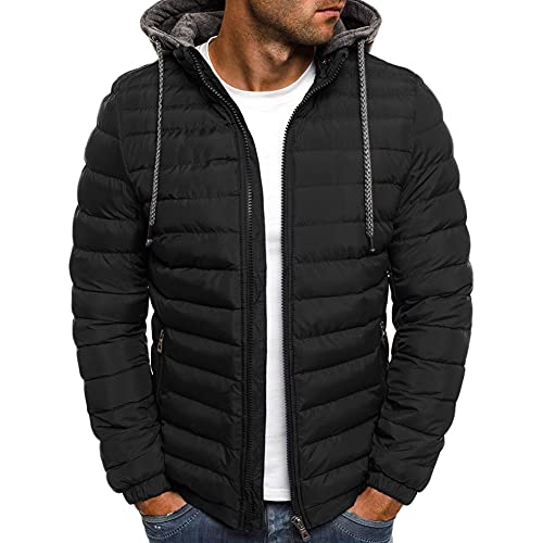 YAOTT Herren Übergangsjacke Daunenjacke Mit Kapuze Winter Leichte Steppjacke Windabweisende Outdoor Thermojacke Dick Und Bequem Wattierte Jacke Mit Kapuze,Schwarz,L von YAOTT