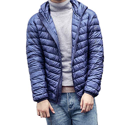 YAOTT Herren Ultra Leicht Daunenjacke mit Kapuze und Reißverschlusstasche Daunenmantel Packable Steppjacke Herren Federleichte Softdaunenjacke Hooded Warm Outerwear Slim Fit Marine XXL von YAOTT