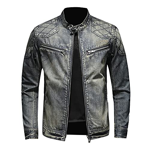YAOTT Herren Vintage-Stil Frühling Herbst Regular Fit Klassische Jeansjacke mit Stehkragen Langarm Mantel Outwear Jeans Fahrradmantel Übergangsjacke Western Jacket Bild 4XL von YAOTT