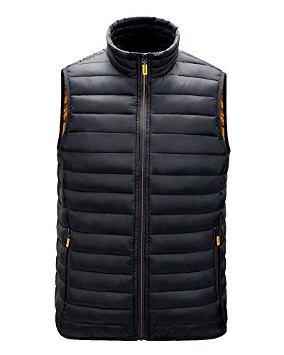 YAOTT Herren Warm Winddicht Stehkragen Gepolsterte Gilets ärmellose Jacke Weste Kompressibler Bodywarmer Daunenpufferweste Einfarbig Schwarz XXL von YAOTT