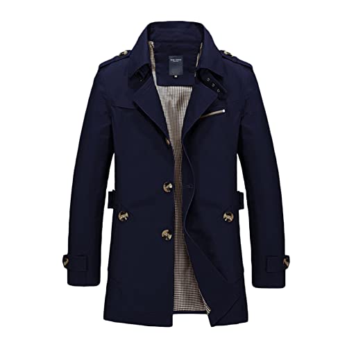 YAOTT Herren Warm Wollmantel Stehkragen Wintermantel Winter Jacke Business Freizeit Lange Jacke Slim Fit Windjacke Beiläufig Parka Einreihiger Blazer Cliff Kurzmantel Erbsenmantel Navy blau L von YAOTT