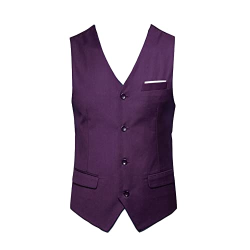 YAOTT Herren Weste Klassisches Formaler Business-Anzug Weste mit schmaler Passform Einreiher V-Ausschnitt Smoking Hochzeit Freizeit Einfarbig Weste Gilet Anzugweste Western Lila XXL von YAOTT