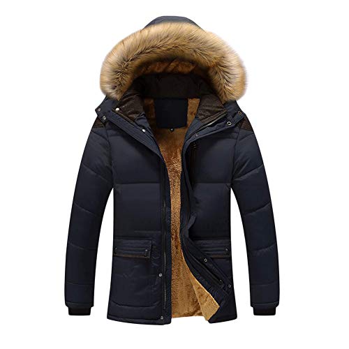 YAOTT Herren Winterjacke Mit Kapuze Gefütterter Warmer Outdoor Jacke Steppjacke Dunkelblau L von YAOTT