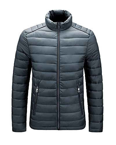 YAOTT Herren lässige Daunenjacke Steppjacke Herbst und Winter Übergangsjacke Outdoor Bergsportjacke Sport wind- und wasserdicht Windjacke Business leichte Daunenjacke warme Jacke Grau M von YAOTT