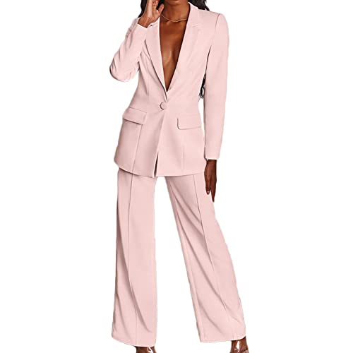 YAOTT Hosenanzüge Für Damen Business Anzug Anzug Set Revers Knöpfen Blazer Mit Hose Slim Fit Hosenanzug Elegant Business Outfit Outfit Für Office Hochzeit,Rosa,L von YAOTT