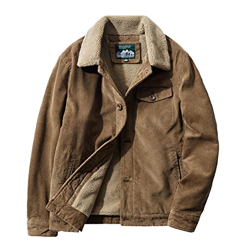 YAOTT Jacke Herren Cordjacke Winterjacke Warm Gefüttert Cargo Jacke Stehkragen Army Jacke Casual Herbst Winter Cord Übergangsjacke Outdoor Fleecejacke Baumwolle Herrenjacke Kaffee M von YAOTT