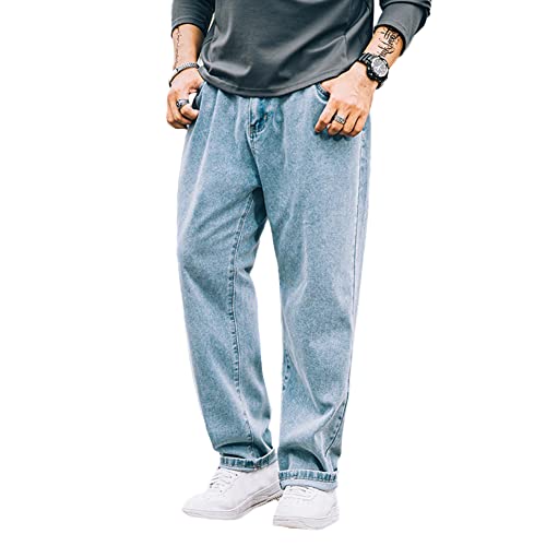 YAOTT Jeans Herren Übergröße Jeanshose Mittlere Taille Denim Hose Männer Elastizität Jeans Hosen Mode Geradem Bein Hose Große Größen Breite Beine Lässige Lose Komfortabel Harems Denimhosen Farbe2 4XL von YAOTT