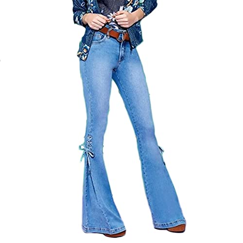 YAOTT Jeanshose Damen Elegant Stretch Skinny Bootcut Flared Hose Casual Stretch Fest Hüfte Ausgestellte Retro Stil Jeans Mit Schnürung Frühling Und Herbst,DunkelBlau,XL von YAOTT