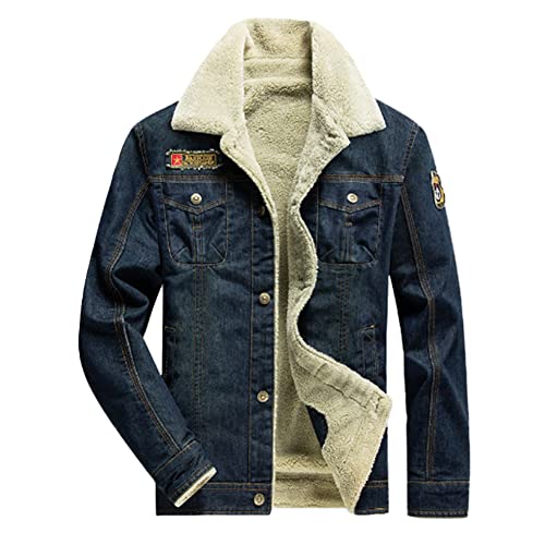 YAOTT Jeansjacke für Herren Sherpa Denim Jacke Winter Dicke Warme Cowboy Mäntel Oberbekleidung Fleece Gefüttert Outdoor Mehreren Taschen Jeansjack Baumwoll Freizeitjacke Übergangsjacke Stil F 6XL von YAOTT