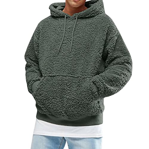 YAOTT Kapuzenpullover Herren Plüsch Hoodie Teddy Fleece Pullover Mit Kapuze Super Weich Flauschig Langarm Sweatshirt Mit Taschen Warm Sweatshirt Outwear,Grün,S von YAOTT