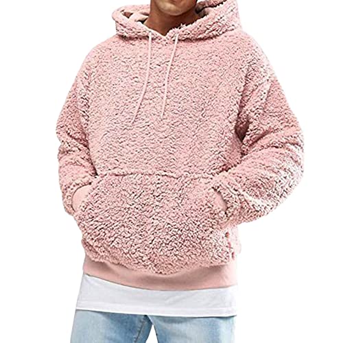 YAOTT Kapuzenpullover Herren Plüsch Hoodie Teddy Fleece Pullover Mit Kapuze Super Weich Flauschig Langarm Sweatshirt Mit Taschen Warm Sweatshirt Outwear,Rosa,M von YAOTT