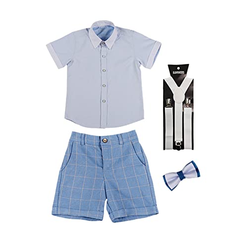 YAOTT Kinder Anzug Set Jungen Outfits Sommer Hochzeit Weste Anzüge Gentleman Kleidung Set Festliche Anzug Junge Weste, Hemd, Hose, Shorts, Fliege, Jungen Formelle Kleidung von YAOTT