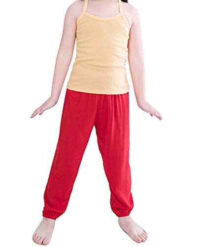 YAOTT Kinder Einfarbig Langhose Yoga-Hose Smocked Taille Pumphose Sommer Casual Haremshose Rot 140 von YAOTT