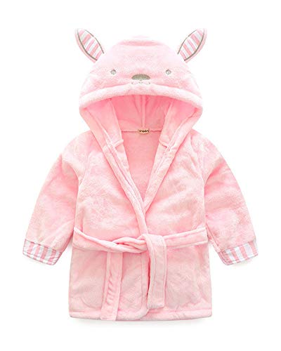 YAOTT Kinder Fleece-Bademantel mit Kapuze, Kaninchen geformt Flauschiger Morgenmantel Rosa Height 100cm von YAOTT