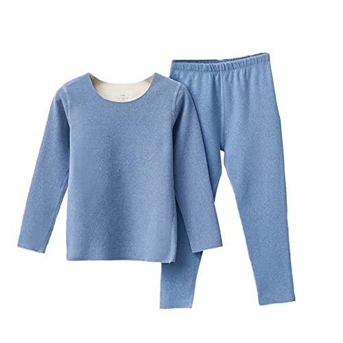 YAOTT Kinder Winter Thermounterwäsche Set Warme Funktionsunterwäsche Set Skiunterwäsche Jungen Mädchen 2-Teilig Warme Unterwäsche Langarm Oberteile mit Strumpfhosen Blau 130 von YAOTT