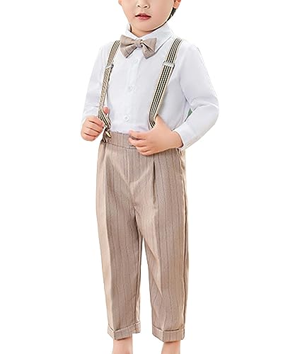 YAOTT Kinderanzug Gestreifter Ballanzug Kleidung Formeller Anzug zur Taufe Lange/Kurze Ärmel Anzug Hemd Hose Weste Fliege Smoking Strampler Sommerlicher Jungen Anzug Lbdai4 von YAOTT