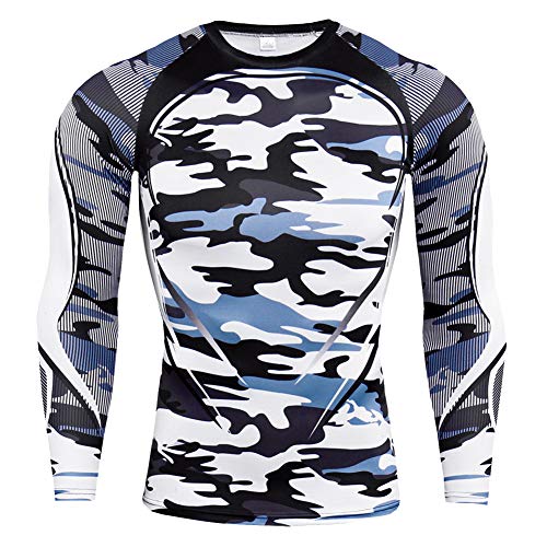 YAOTT Kompressionsshirt Herren mit Rundhals, Funktionsshirt Langarm Bedrucktes Fitnessshirt Sportshirt Funktionsunterwäsche für Laufen Jogging Sport Turnhalle Camo grau L von YAOTT