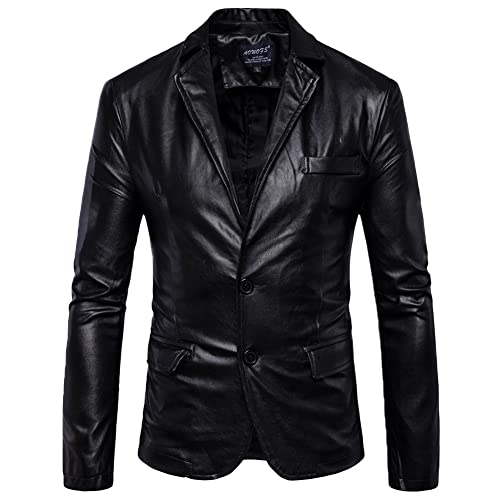 YAOTT Leder Blazer für Herren Lederjacke Ledermantel 2 Knopf Kunstleder Sakko Jacke Sportlich Freizeit Blazer Slim FIt Anzugjacke Herren Mode Leder Business Anzug Outwear Mantel Schwarz XL von YAOTT