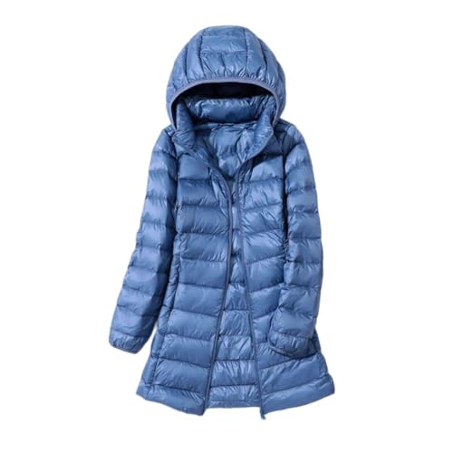 YAOTT Leichte Daunenjacke Damen Puffer Jacke Winter Parka Lang Warm Steppmantel Daunenjacke mit Kapuze/ohne Kapuze Übergangsjacke Elegant Steppjacken,Blau1,M von YAOTT