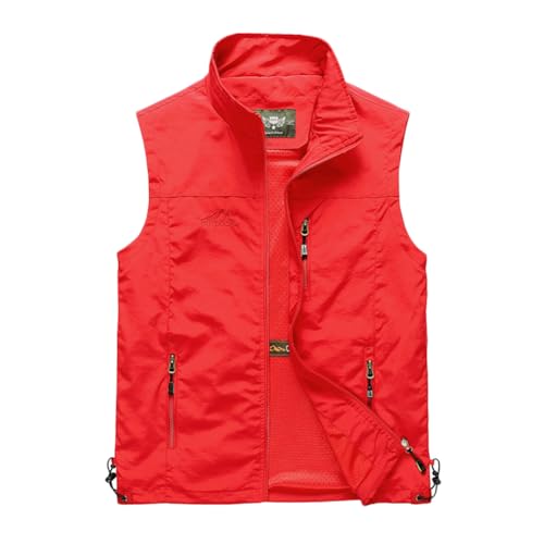YAOTT Leichte Softshell Weste für Herren, Wasserdichte Winddichte Laufweste, Outdoor-Weste Sommer Anglerweste, Atmungsaktive Vest Gilet Ärmellose Jacke für Radfahren, Laufen, Wandern, Arbeit,Rot,XXL von YAOTT