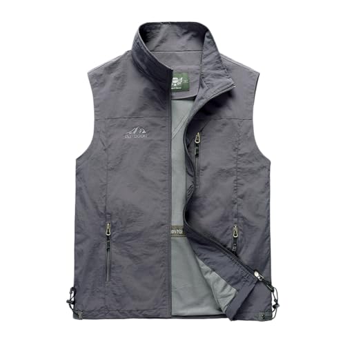 YAOTT Leichte Softshell Weste für Herren, Wasserdichte Winddichte Laufweste, Outdoor-Weste Sommer Anglerweste, Atmungsaktive Vest Gilet Ärmellose Jacke für Radfahren, Laufen, Wandern, Arbeit,Grau,4XL von YAOTT