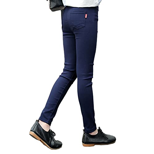 YAOTT Mädchen Leggings Jeans-Optik Lang Hosen Stretch Leggins Hose Elastischen Taille Slim Fit Jeggings Legins Hosen,Marine,140 von YAOTT