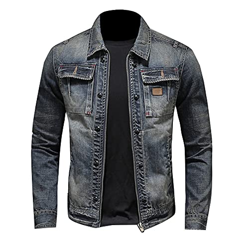 YAOTT Männer Lässige Regular-Fit Jeansjacke Truckerjacke aus Denim Personalisierter Reißverschluss Jeans-Trucker-Jacke aus Stretch-Denim Cowboymantel Brusttasche vorne mit Knopf XXL von YAOTT