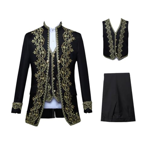 YAOTT Palastanzug im viktorianischen Stil Herren Anzug 3-Teilig Paisley-Kostüm Jacke Weste Hose Mittelalterlicher Prinzenpalast Bühnen-Abschlussball-Outfit-Set Formeller Anzug XL von YAOTT