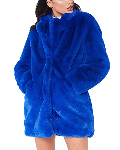 YAOTT Revers Teddy Jacke Herbst/Winter Jacke Eleganter Parka Lässiger langer Mantel Kunstpelzmantel Bequemer Pullover Sherpa Jacke Flauschige Plüsch Strickjacke Oberbekleidung Blau M von YAOTT