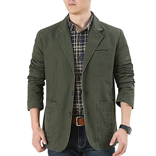 YAOTT Sakko Herren Sportlich Slim Fit Modern Freizeit Jackett Männer Casual Blazer Anzugjacke Sportsakko Frühling Sommer Freizeitjacke Baumwoll Jacke Mantel Used Look Grün 5XL von YAOTT