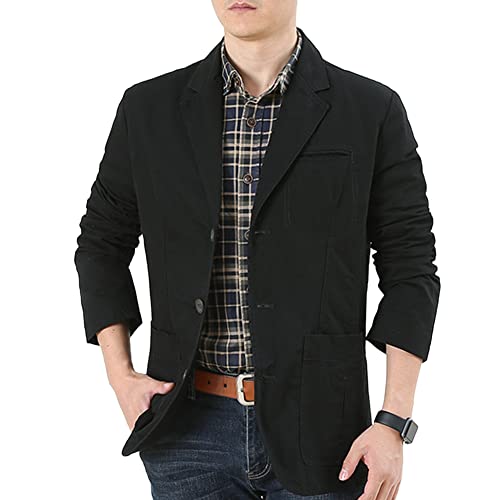 YAOTT Sakko Herren Sportlich Slim Fit Modern Freizeit Jackett Männer Casual Blazer Anzugjacke Sportsakko Frühling Sommer Freizeitjacke Baumwoll Jacke Mantel Used Look Schwarz 4XL von YAOTT