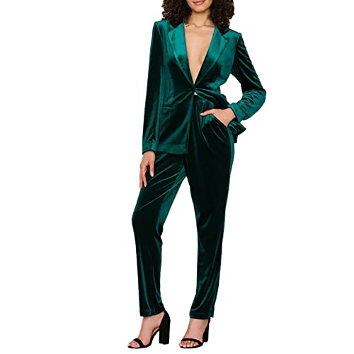 YAOTT Samt Hosenanzug Damen Zweiteiliger Anzug Set Elegant Revers Business Büro Blazer Langarm Anzugjacke mit Anzughosen Set Slim Fit Formal Modern Blazer Hose 2 Stück Farbe C L von YAOTT