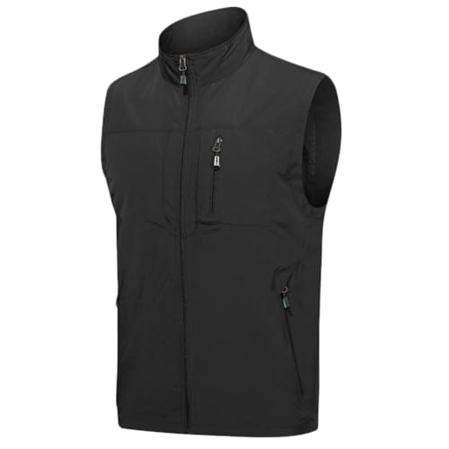 YAOTT Softshell Weste Herren Wasserdicht Winddichte Ärmellose Jacke Sportlich Atmungsaktiv Safari Weste Multifunktionsweste Für Jagd Angeln Camping Fotografie Wandern,Schwarz,3XL von YAOTT