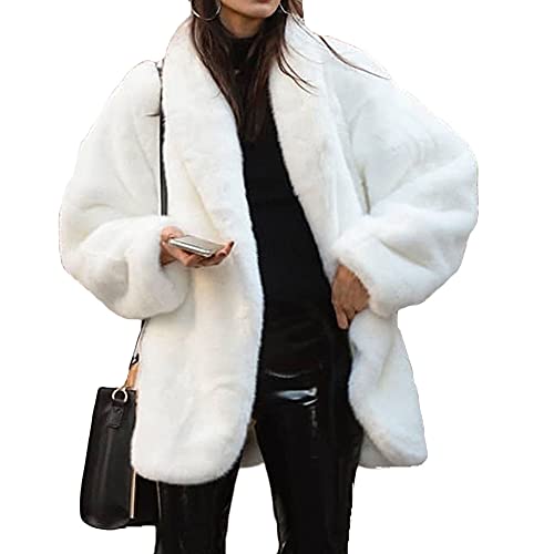 YAOTT Winterjacke Damen Kunstpelz Mantel Lang Cardigan Einfarbig Einfarbig Warm Flauschig Plüschmantel Klassisch Lange Ärmel Regular Fit Komfortabel Mantel,Weiß,M von YAOTT