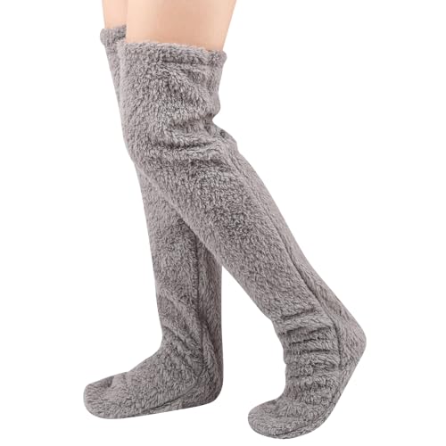 YAOZUP Damen Plüsch Overknee Socken,Winter Home Schlafen Socken,Frauen Wintersocken Kniestrümpfe für Schlafen Zuhause,Winter Warme Schlafsocken (Hellgrau, 25 * 45cm) von YAOZUP