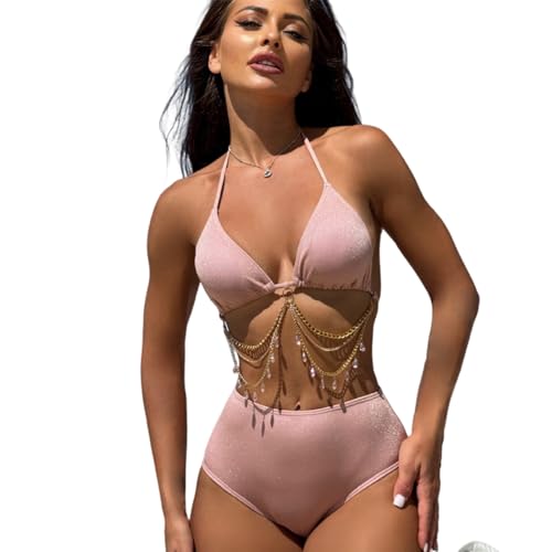 YAPAILANG Badeanzug mit Kordelzug für Damen, 3-teilig, modische Kette, Badeanzüge mit Strandrock, Halfter YAPAILANG Badeanzug mit Kordelzug für Damen, 3-teilig, modische Kette, Badeanzüge mit Strandrock, Halfter von YAPAILANG