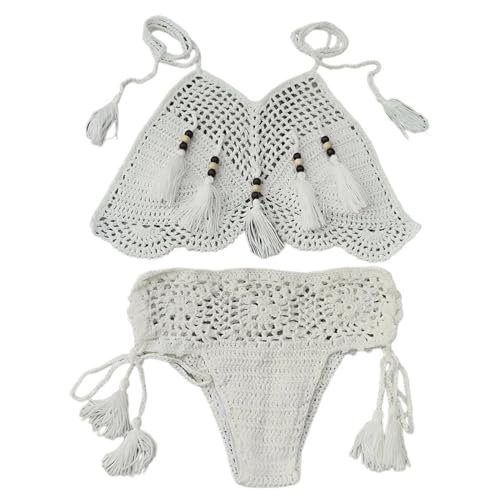 YAPAILANG Damen Neckholder-Set, Seitenstring-Set, Badeanzug, freche Bademode, 2-teilig, Badeanzug, Häkel-Set, Strandkleidung von YAPAILANG