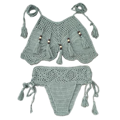 YAPAILANG Damen Neckholder-Set, Seitenstring-Set, Badeanzug, freche Bademode, 2-teilig, Badeanzug, Häkel-Set, Strandkleidung von YAPAILANG