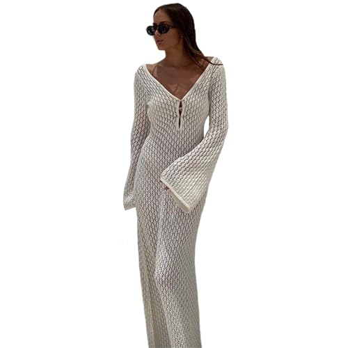 YAPAILANG Gehäkeltes Strandkleid mit langen Ärmeln, gestrickt, Kleid, gehäkelt, ausgehöhlt, Badeabdeckung YAPAILANG Gehäkeltes Strandkleid mit langen Ärmeln, gestrickt, Kleid, gehäkelt, ausgehöhlt, Badeabdeckung von YAPAILANG