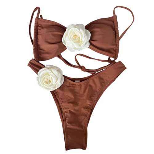 YAPAILANG Zweiteiliger Damen-Badeanzug, 3D-Blumen-Badeanzug, hoher Schnitt, Push-Up, geteilte Badebekleidung für Strandkleidung von YAPAILANG