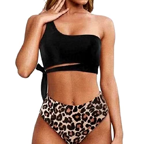 YAPAILANG Zweiteiliger Damen-Badeanzug, bedruckt, Ein-Schulter-Bikinis-Set, Schnürung, Badeanzug für Urlaub, Strandmode von YAPAILANG