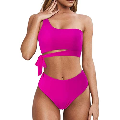 YAPAILANG Zweiteiliger Damen-Badeanzug, bedruckt, Ein-Schulter-Bikinis-Set, Schnürung, Badeanzug für Urlaub, Strandmode von YAPAILANG